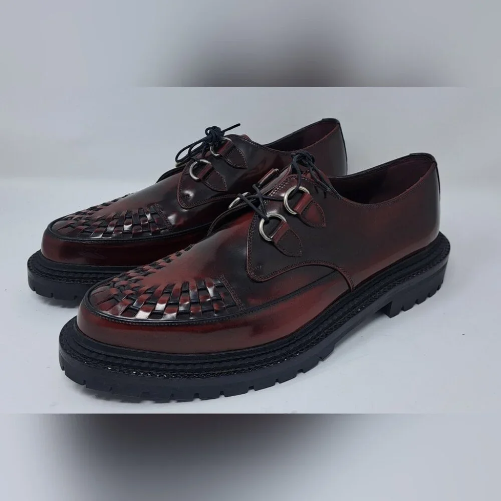 Burberry Mens Shoes Burgundy Leather Woven Lace Up Platform Creepers 11 US 44 EU